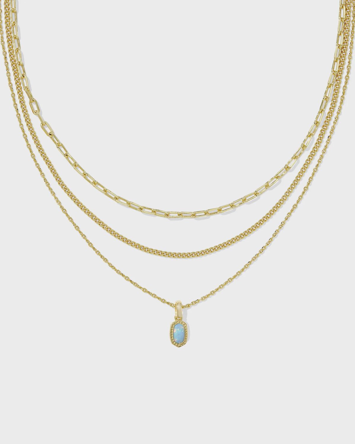 Mini Elisa Triple Strand Necklace-Gold Lt Teal Opal