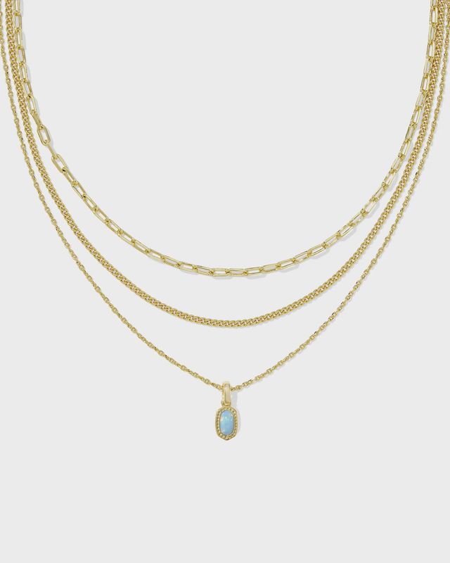 Mini Elisa Triple Strand Necklace-Gold Lt Teal Opal