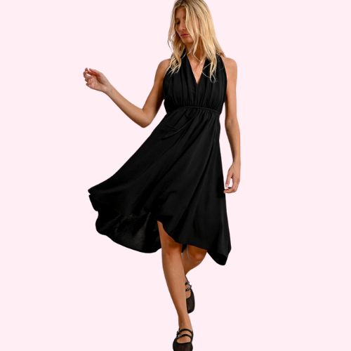 Black V-Neck Sleeveless Dress