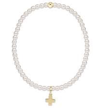 Classic Pearl 3mm Bead Bracelet-Gold Signature Cross Charm
