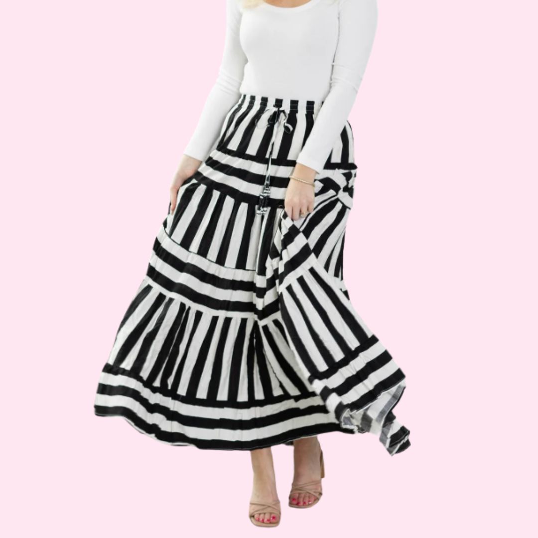 Striped Tiered Maxi Skirt