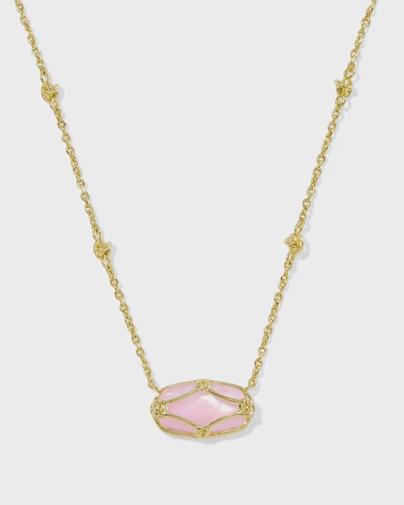 Elisa Lattice Frame Necklace-Gold Blush Ivory MOP