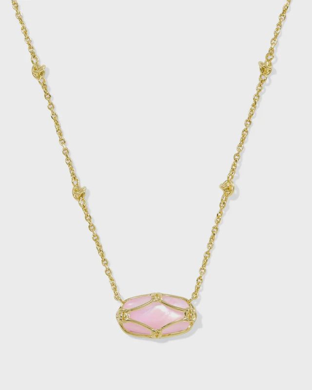 Elisa Lattice Frame Necklace-Gold Blush Ivory MOP