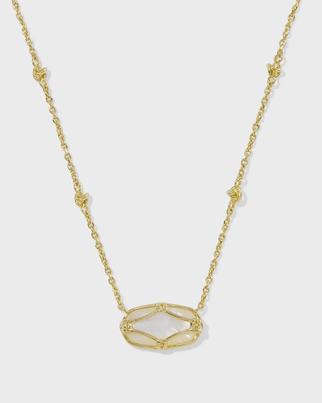 Elisa Lattice Frame Necklace-Gold Ivory MOP