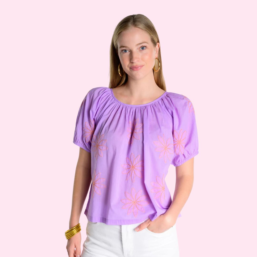 Embroidered Star Flower Top