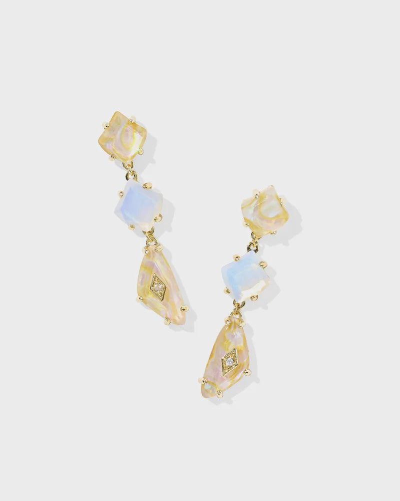 Bianca Linear Earing-Gold Iridescent White Mix