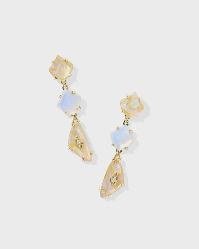 Bianca Linear Earing-Gold Iridescent White Mix
