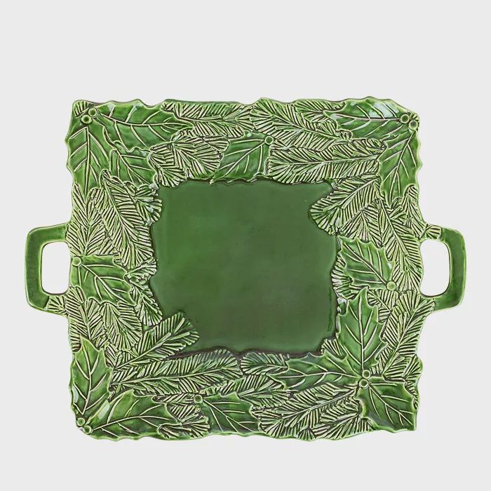 Lastra Holiday Green Figural Handles Square Platter-Malgieri