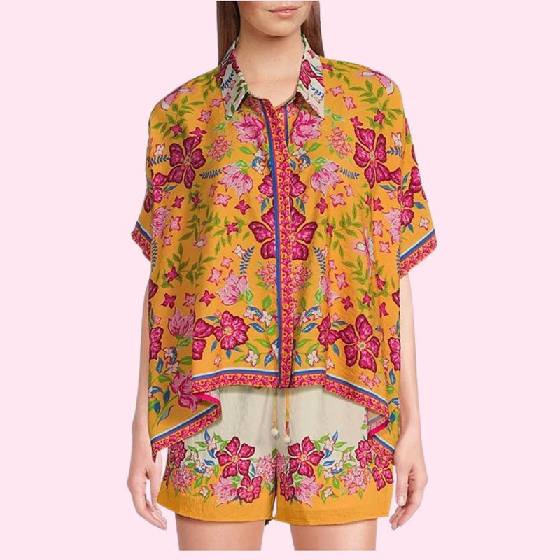 Tangerine/Pink Floral Scarf Hem Top