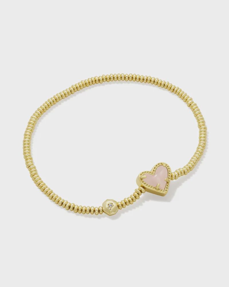 Ari Heart Stretch Bracelet-Gold Rose Quartz