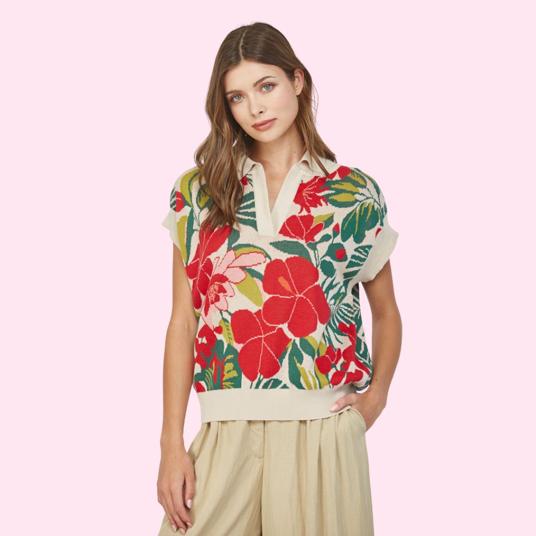 FLORAL JACQUARD KNIT SWEATER