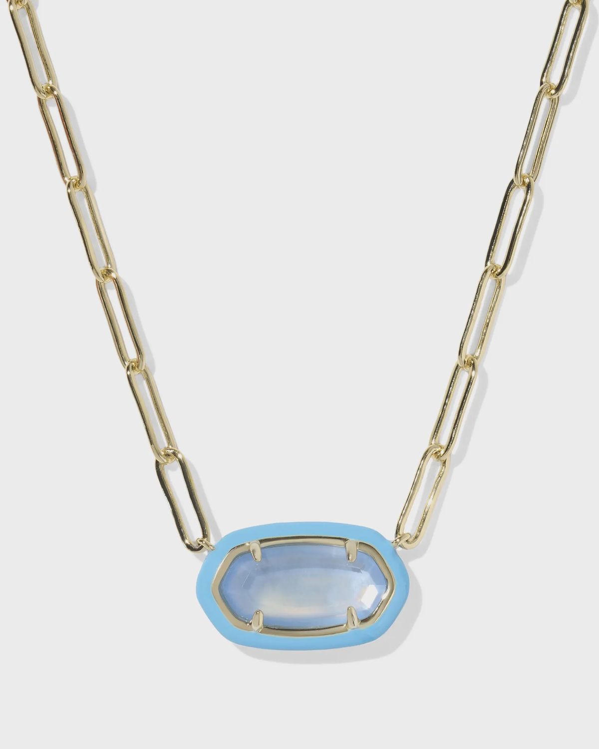 Elisa Enamel Framed Gold Paperclip Necklace-Periwinkle