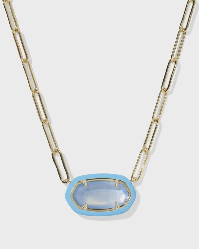 Elisa Enamel Framed Gold Paperclip Necklace-Periwinkle