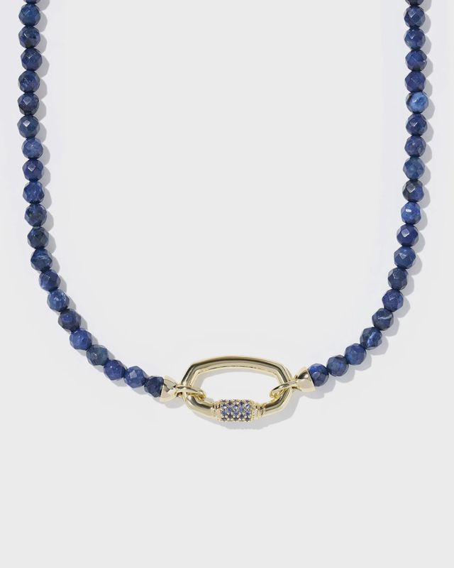 Emery Beaded Strand Necklace-Gold Dark Blue Quartzite