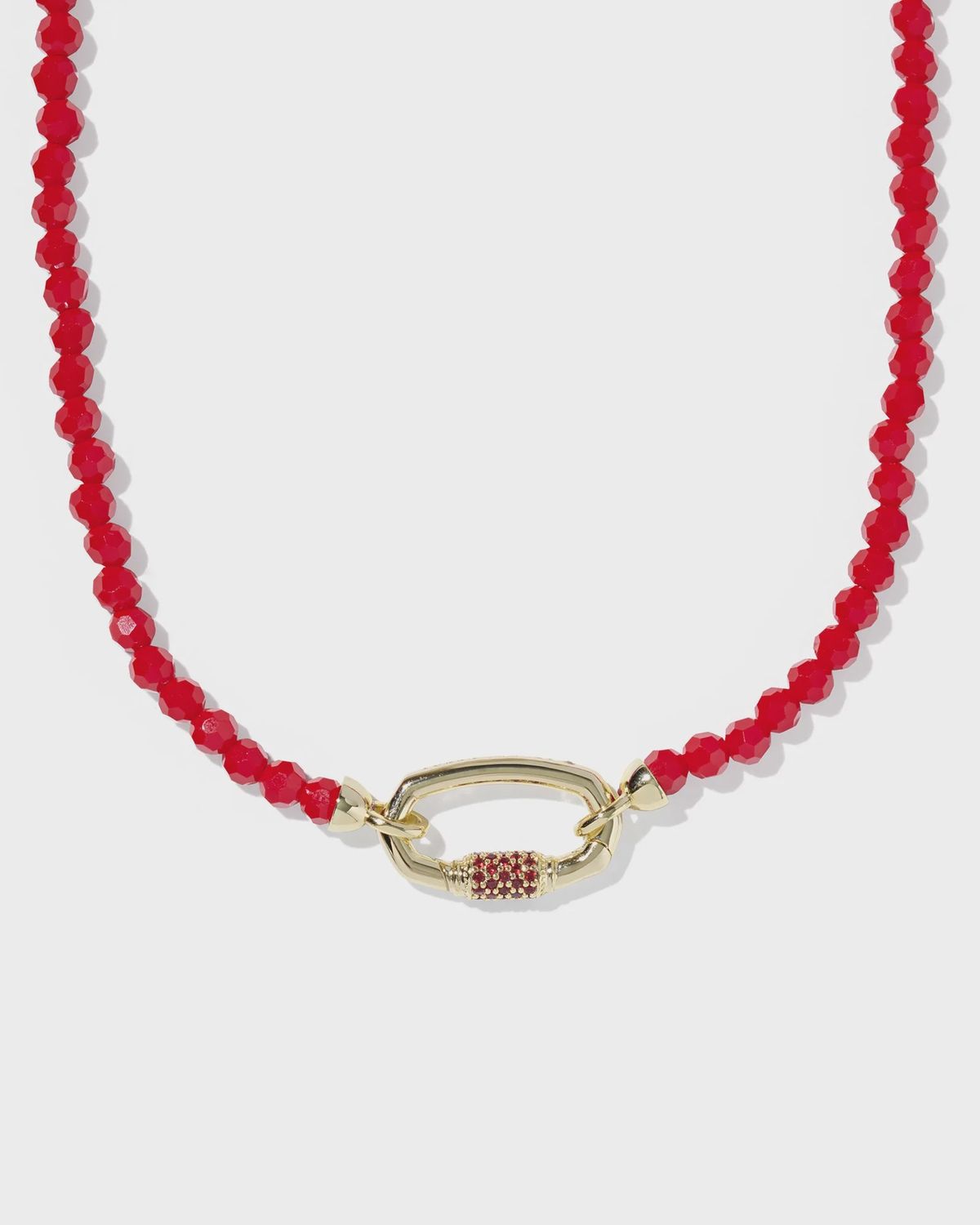 Emery Beaded Strand Necklace-Gold Red Glass