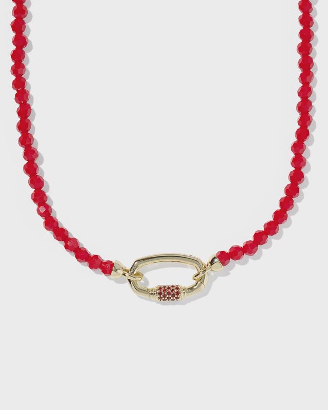 Emery Beaded Strand Necklace-Gold Red Glass