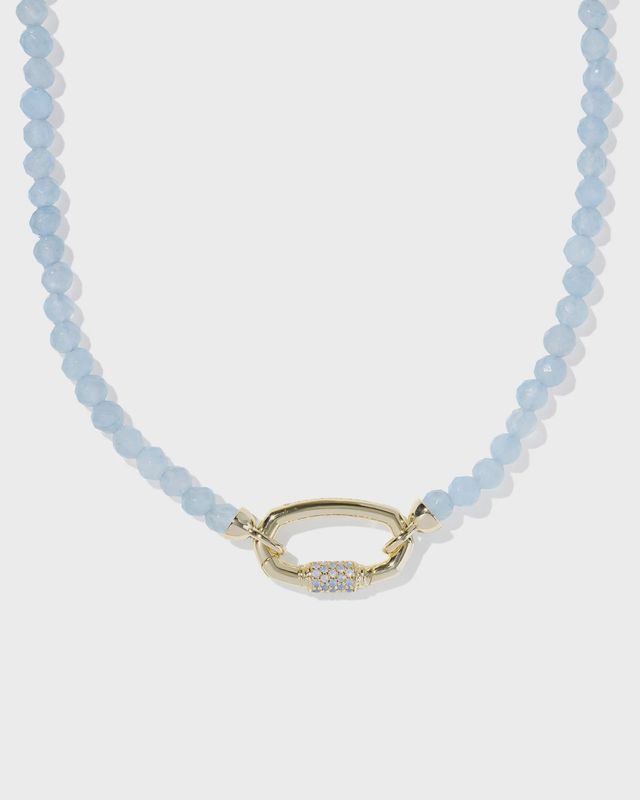 Emery Beaded Strand Necklace-Gold Lt Blue Chalcedony