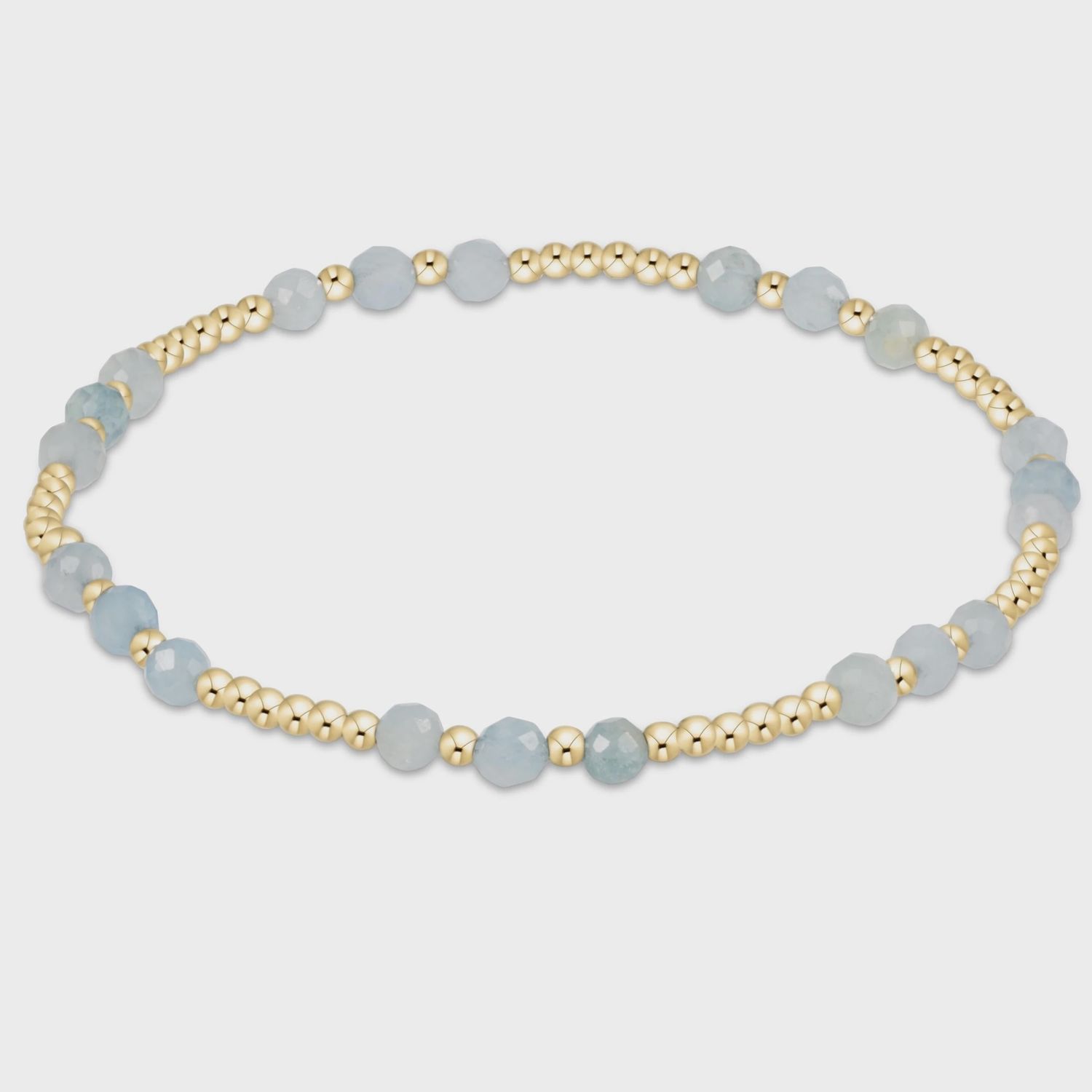 Aquamarine Gemstone Gold Joy Pattern Bead Bracelet 3mm