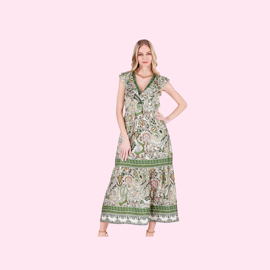 Joy Joy Pinwheel Border V-Neck Dress