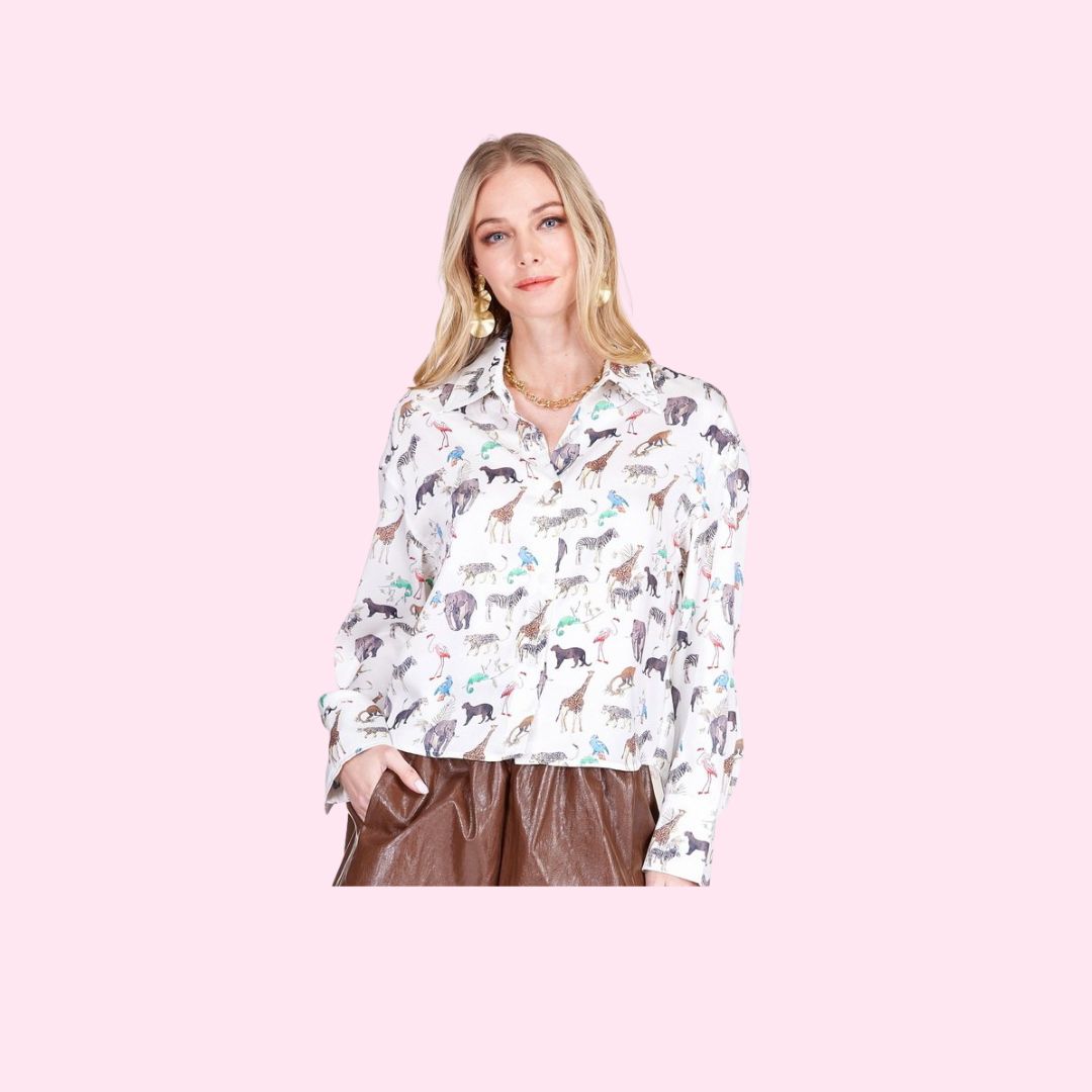 Joy Joy White Safari Crop Blouse