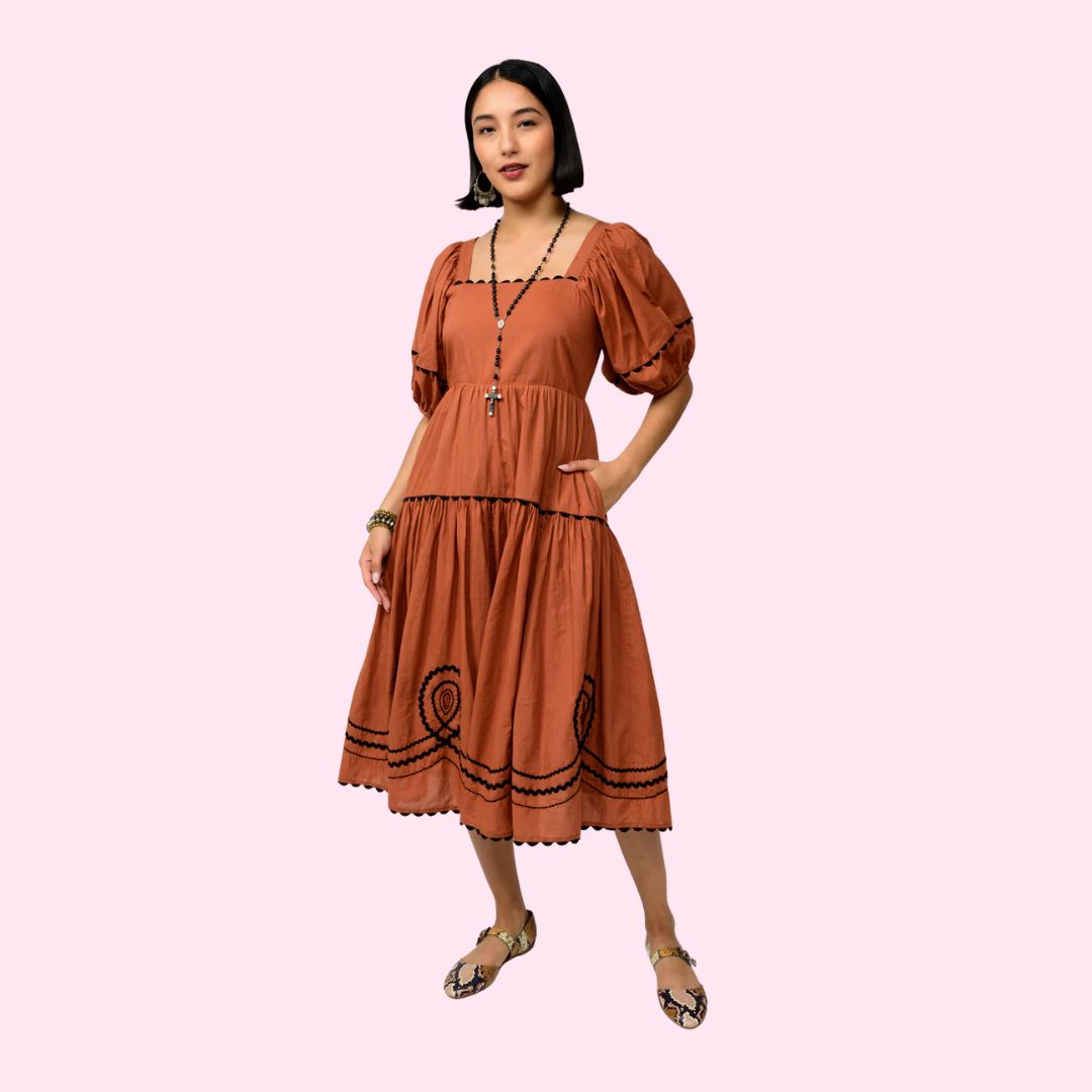 Loopy Midi Dress Rust