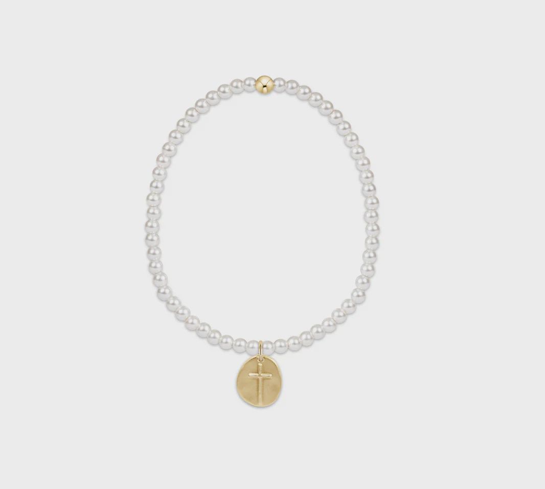 Classic Pearl 3mm Bead Bracelet-Inspire Gold Charm