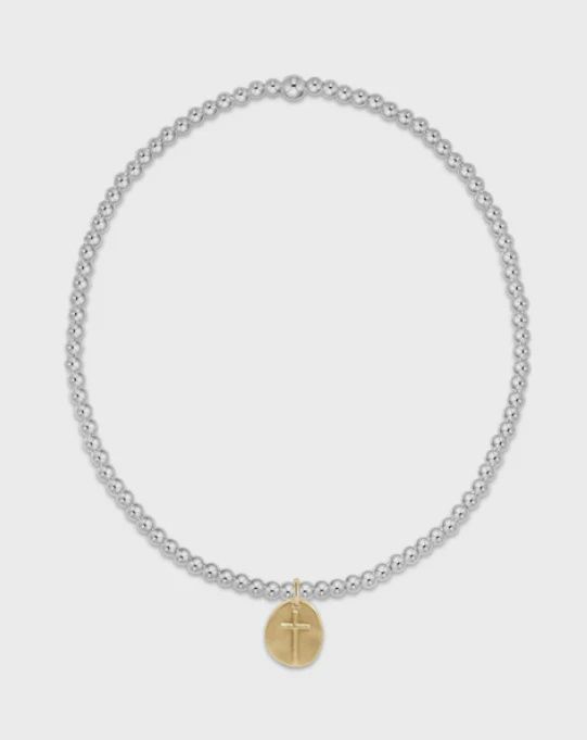 Classic Sterling Mixed Metal 2mm Bead Bracelet-Inspire Sm Gold Charm