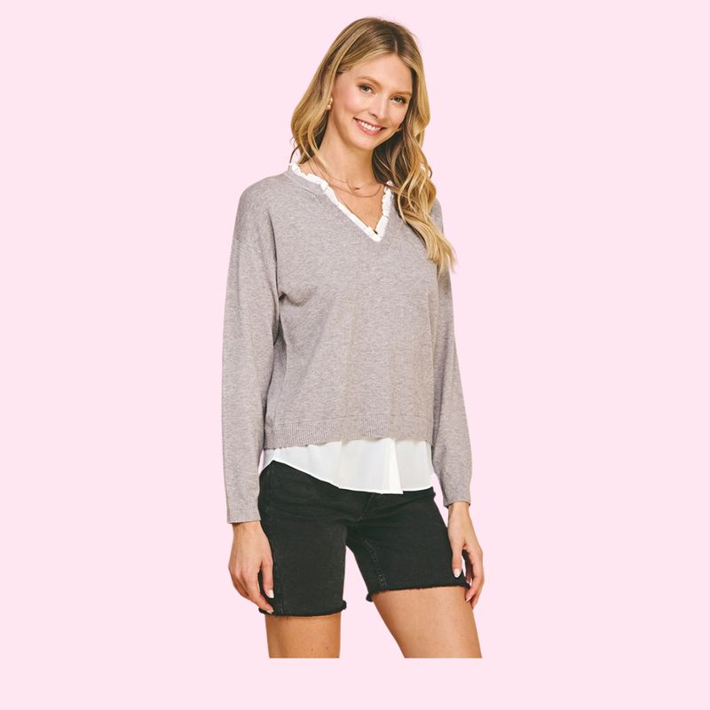 Heather Grey V-Neck Combo Top