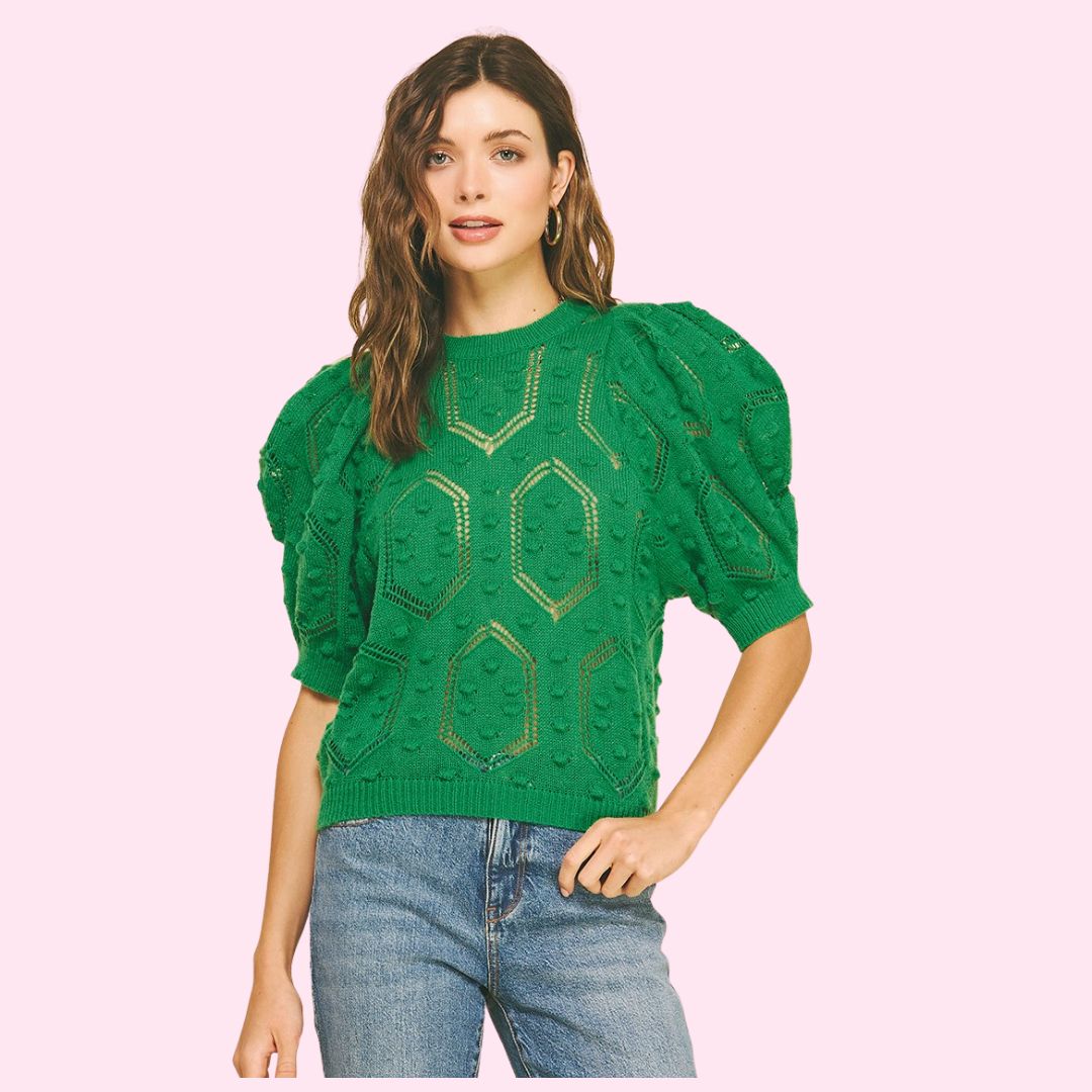 Puffed Sleeve Embroidered Sweater