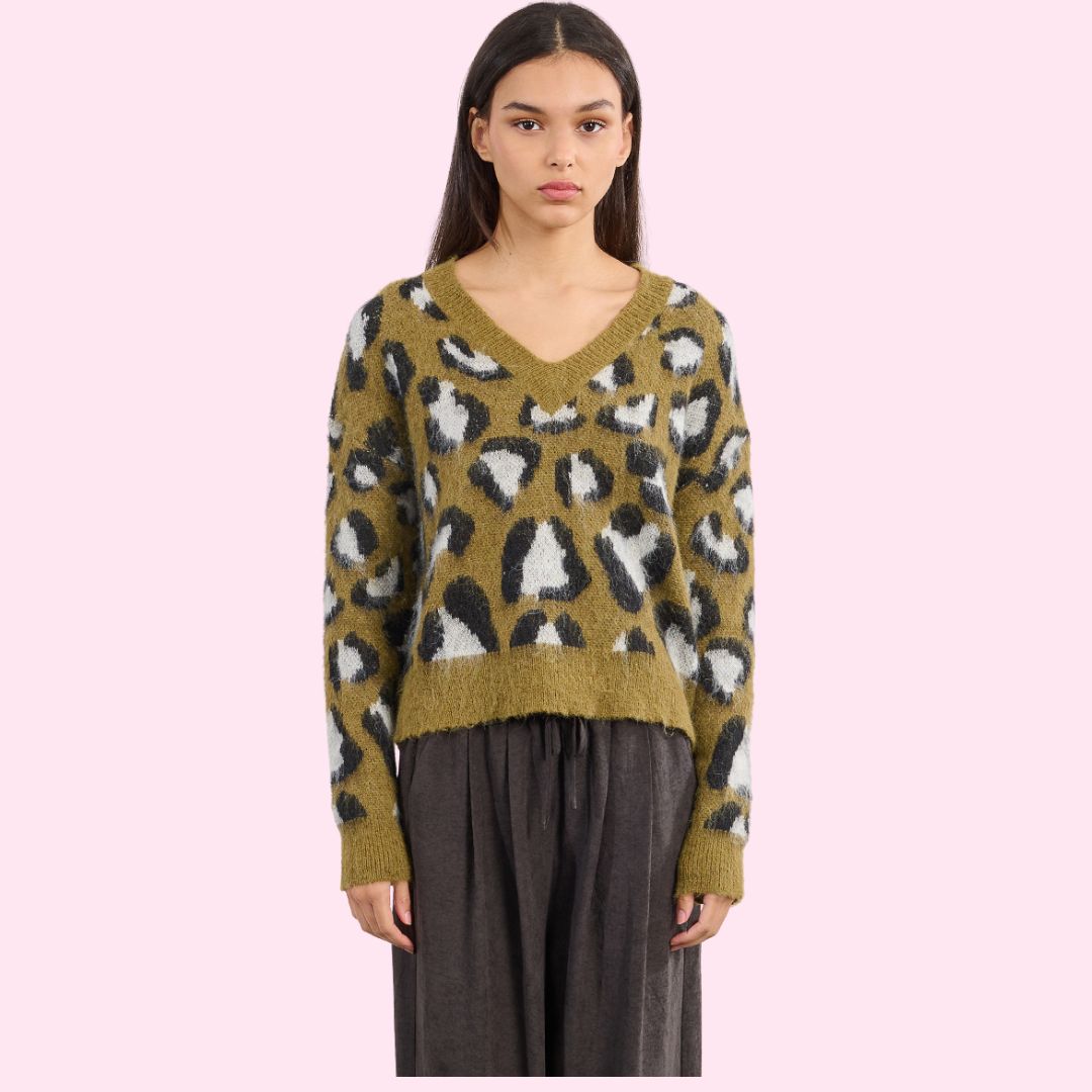V-Neck Animal Print Sweater