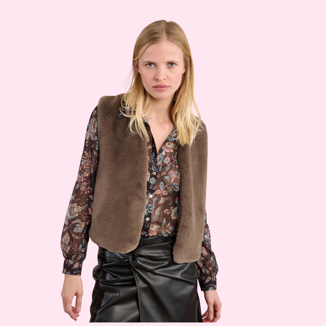 Khaki Faux Fur Vest