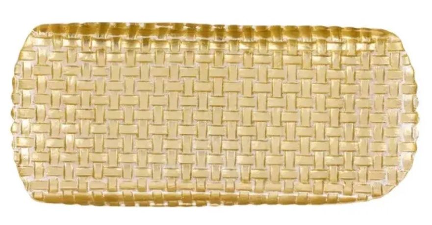 Rufolo Glass Gold Basketweave Lg Rectangular Tray