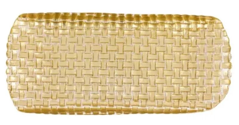 Rufolo Glass Gold Basketweave Lg Rectangular Tray