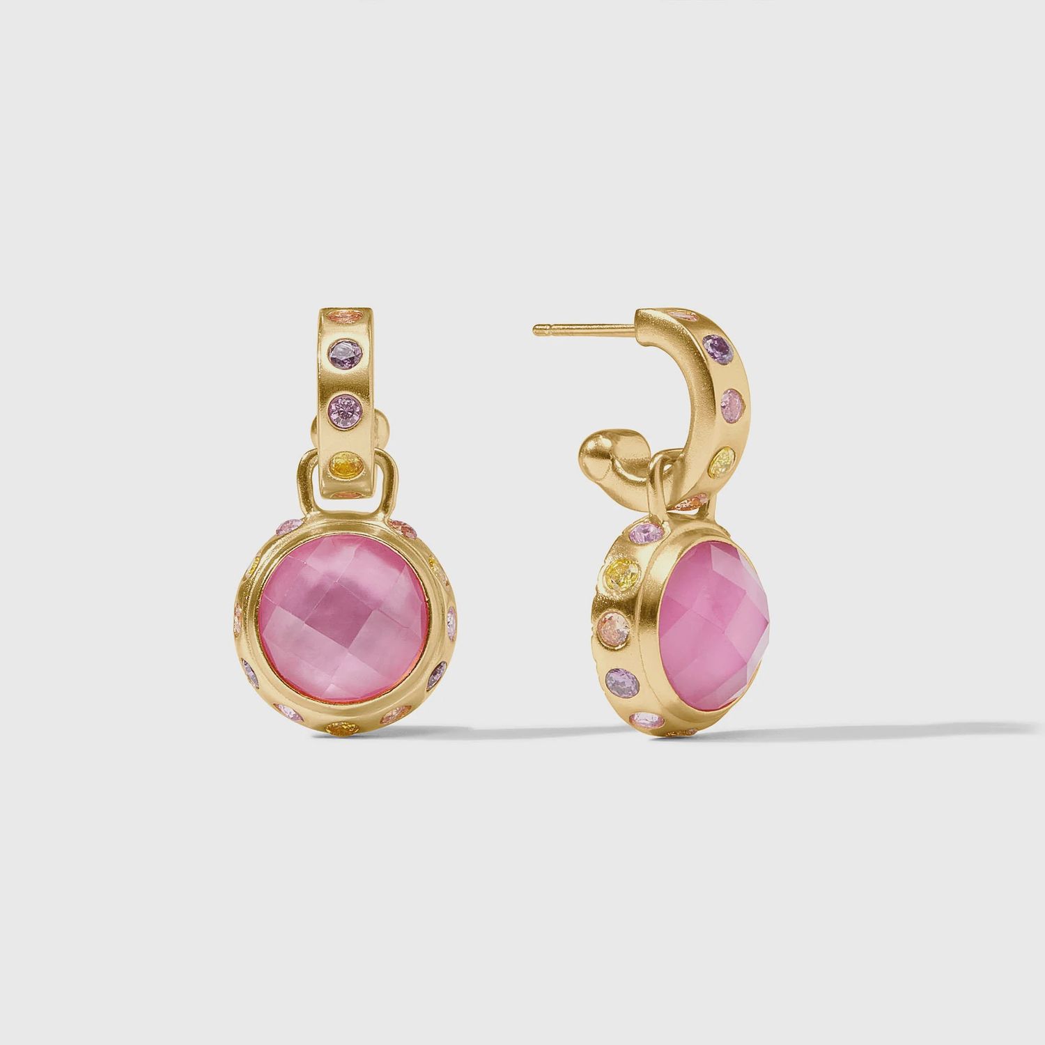Rainbow Hoop &amp; Charm Earring-Iridescent Tourmaline Pink