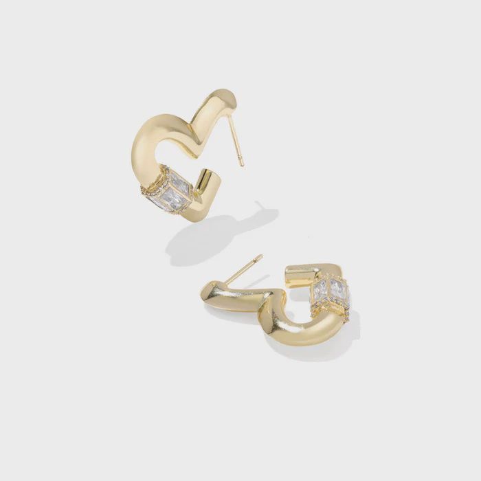 Emery Heart Gold Hoop Earring-White CZ