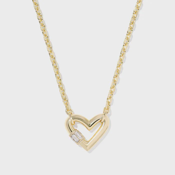 Emery Heart Gold Pendant Necklace-White CZ