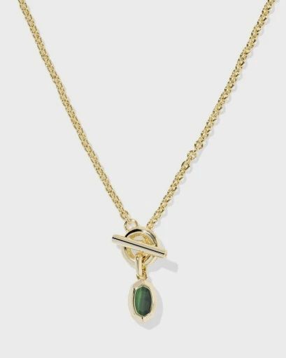 Mini Elisa Toggle Pendant Necklace-Gold Green Tigers Eye