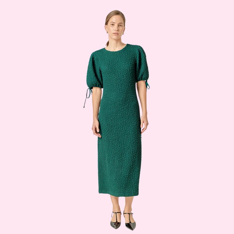 Green Smocked Midi Dress