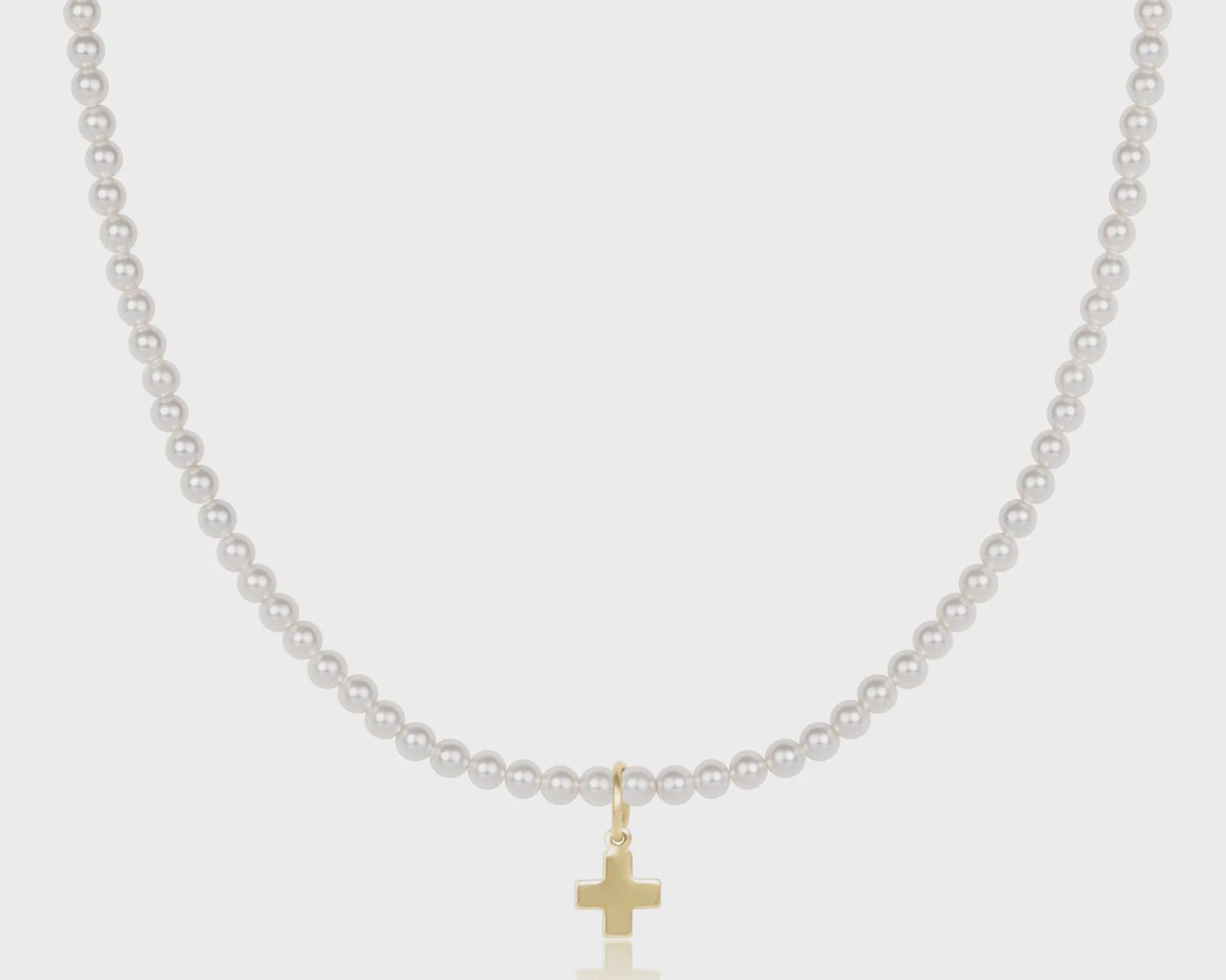 15&quot; 3mm Pearl Bead Choker-Signature Gold Cross Charm
