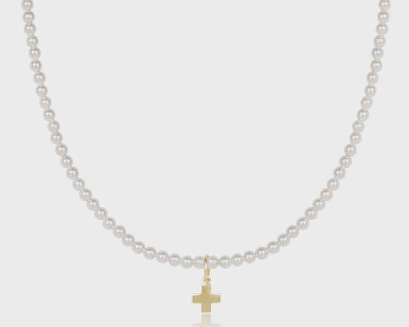 15&quot; 3mm Pearl Bead Choker-Signature Gold Cross Charm