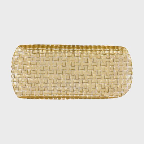 Rufolo Glass Gold Basket Weave Lg Rectangular Tray-Loeblein