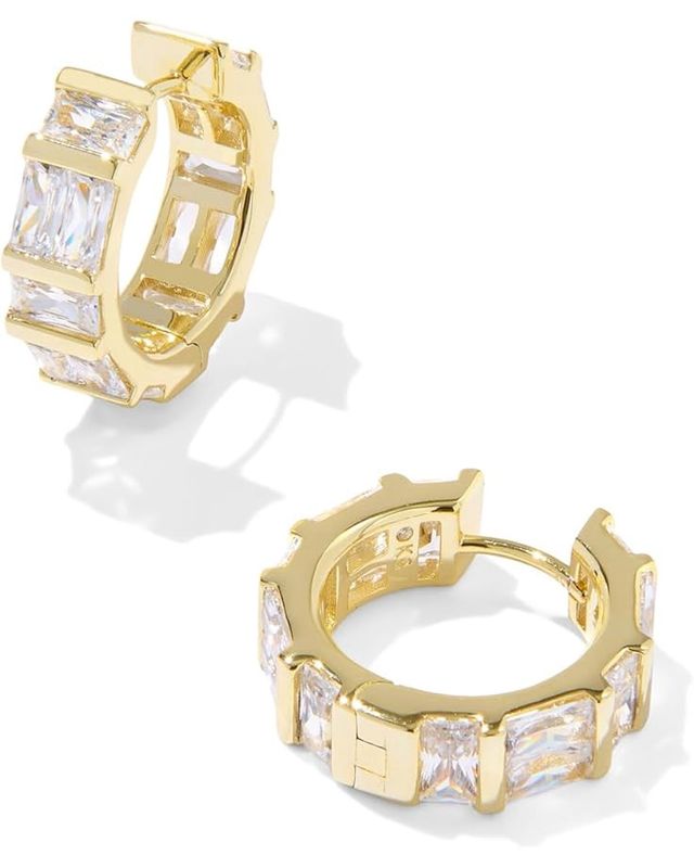 Jamie Huggie Earring-Gold White CZ