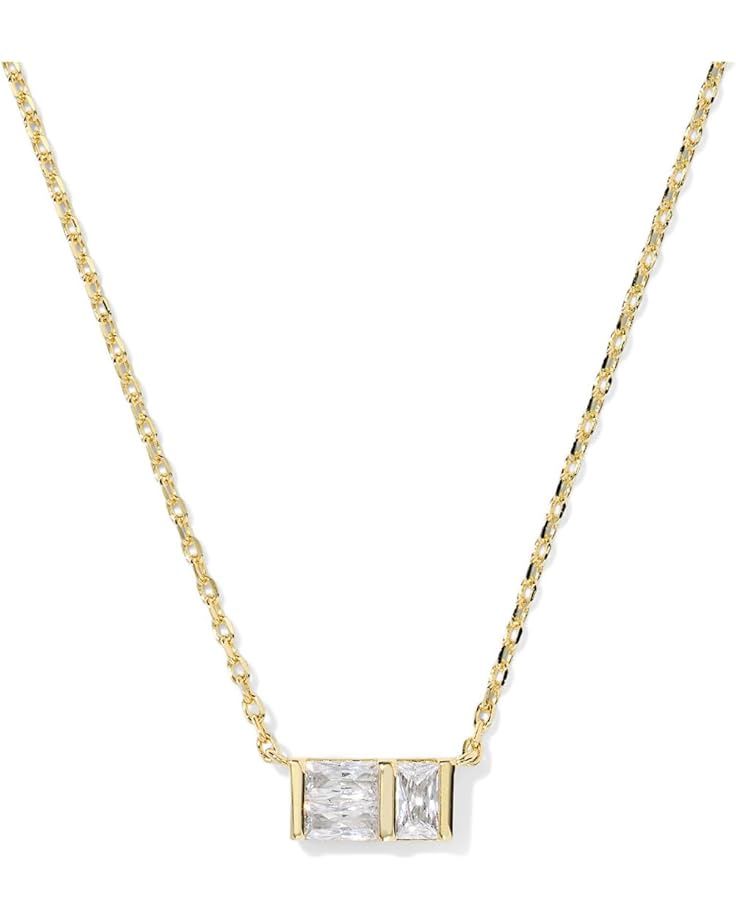 Jamie Short Pendant Necklace-Gold Metal White CZ