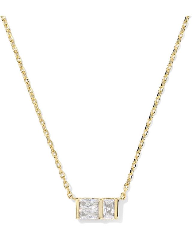 Jamie Short Pendant Necklace-Gold Metal White CZ