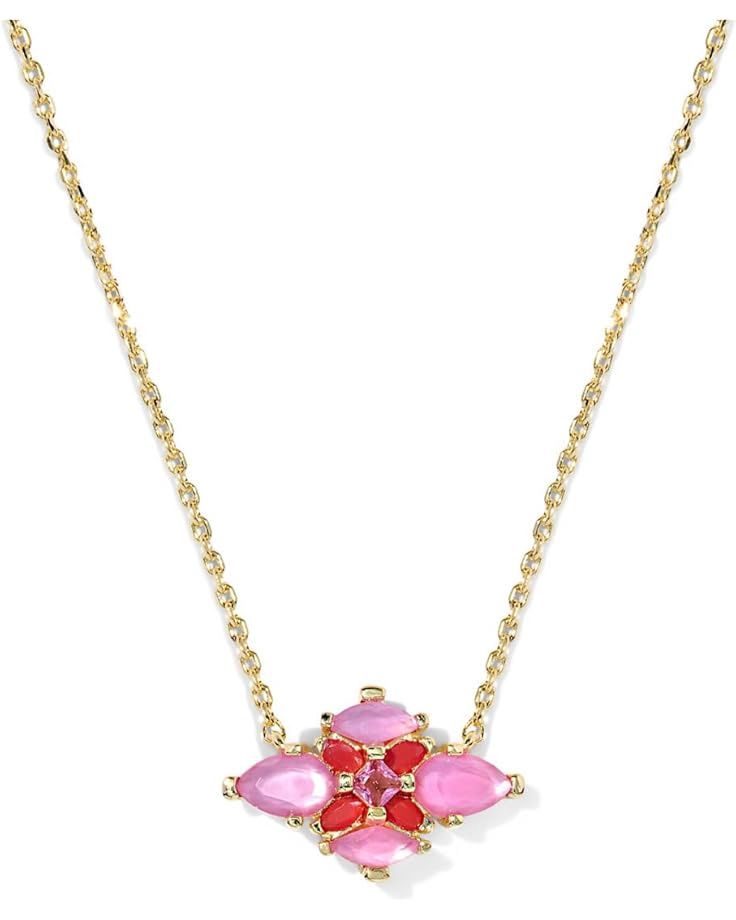 Abbie Crystal Pendant Necklace-Gold Pink Mix