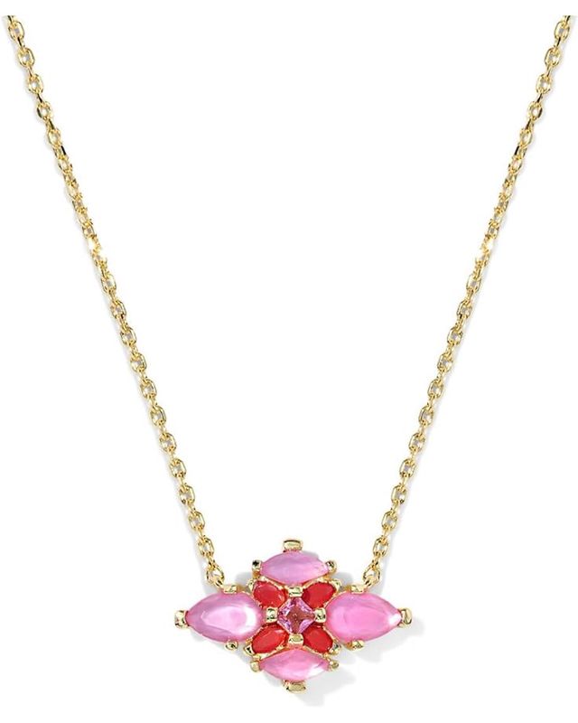 Abbie Crystal Pendant Necklace-Gold Pink Mix