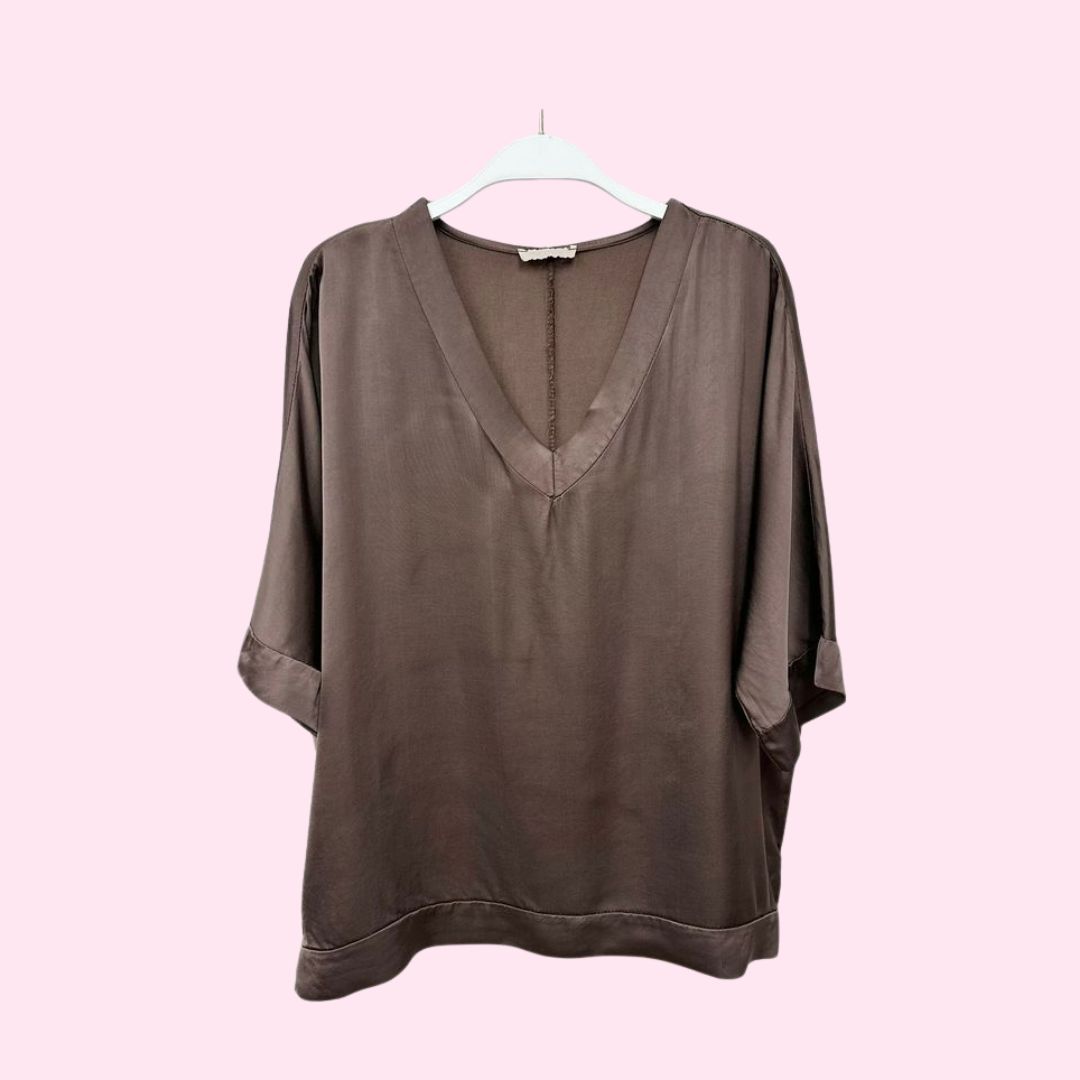 Silky Kimono Sleeve V-Neck Top-2 colors available