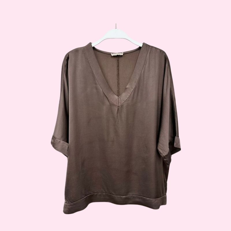 Silky Kimono Sleeve V-Neck Top-2 colors available