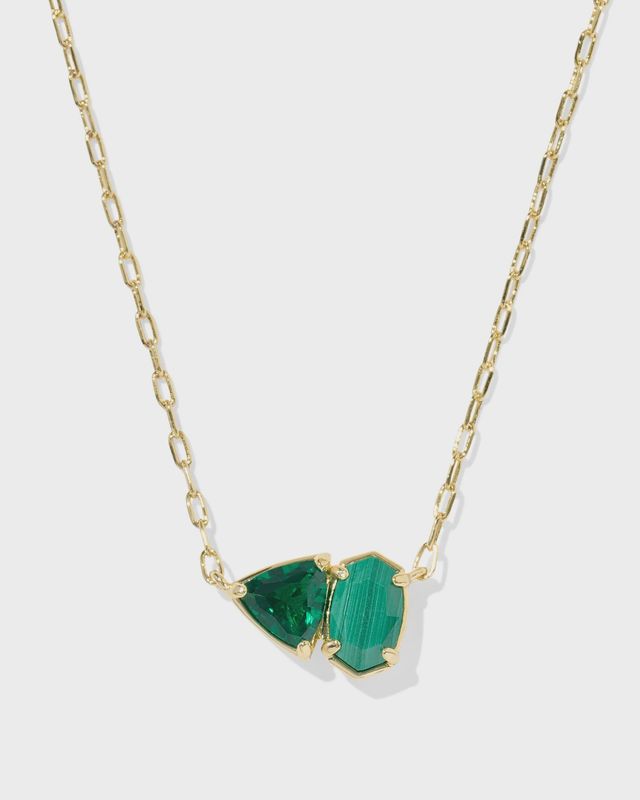 Tatum Short Pendant Necklace-Gold Green Mix