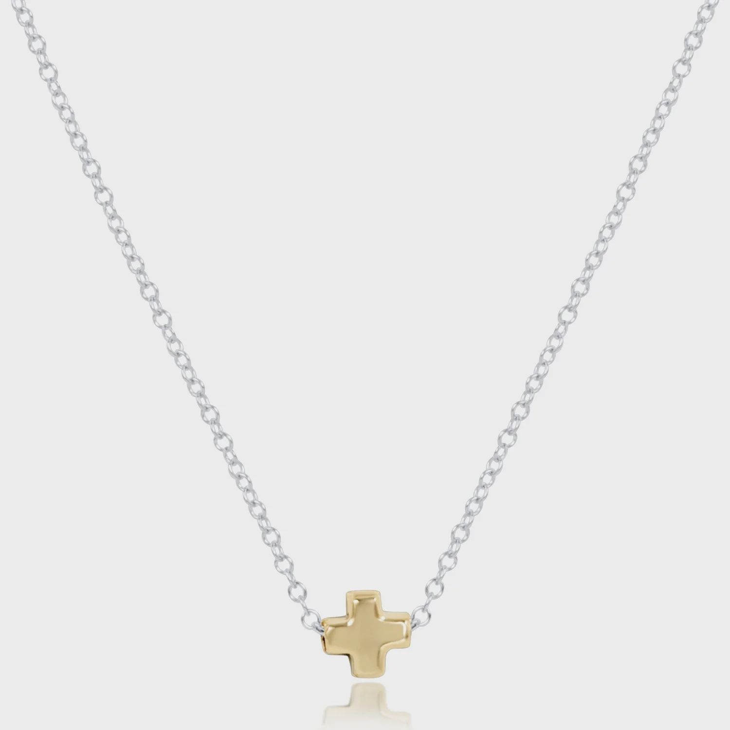 16" Necklace Sterling Mixed Metal-Signature Sm Gold Cross